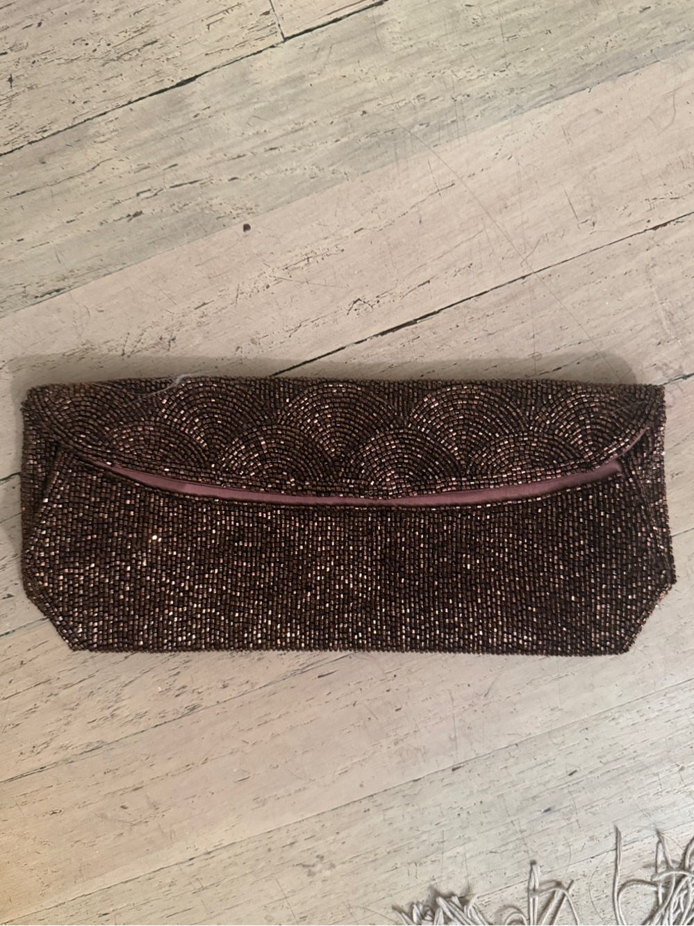 Vintage Beaded Metallic Brown Clutch Handbag